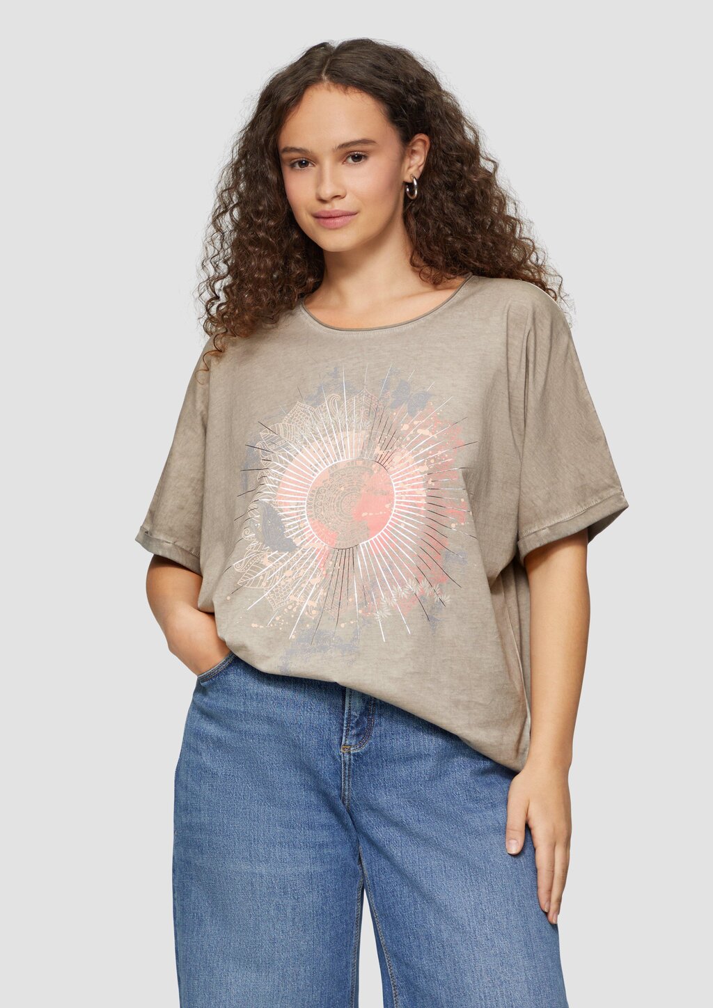 Oversize Shirt in gewaschener Optik mit Metallic-Frontprint