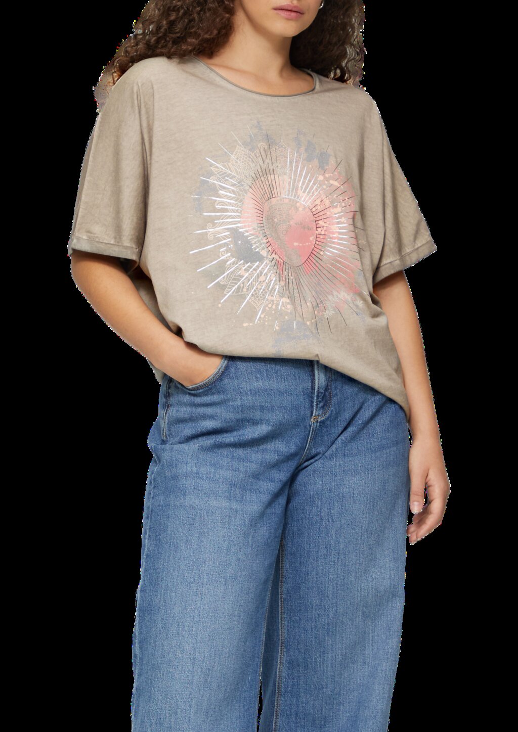 Oversize Shirt in gewaschener Optik mit Metallic-Frontprint