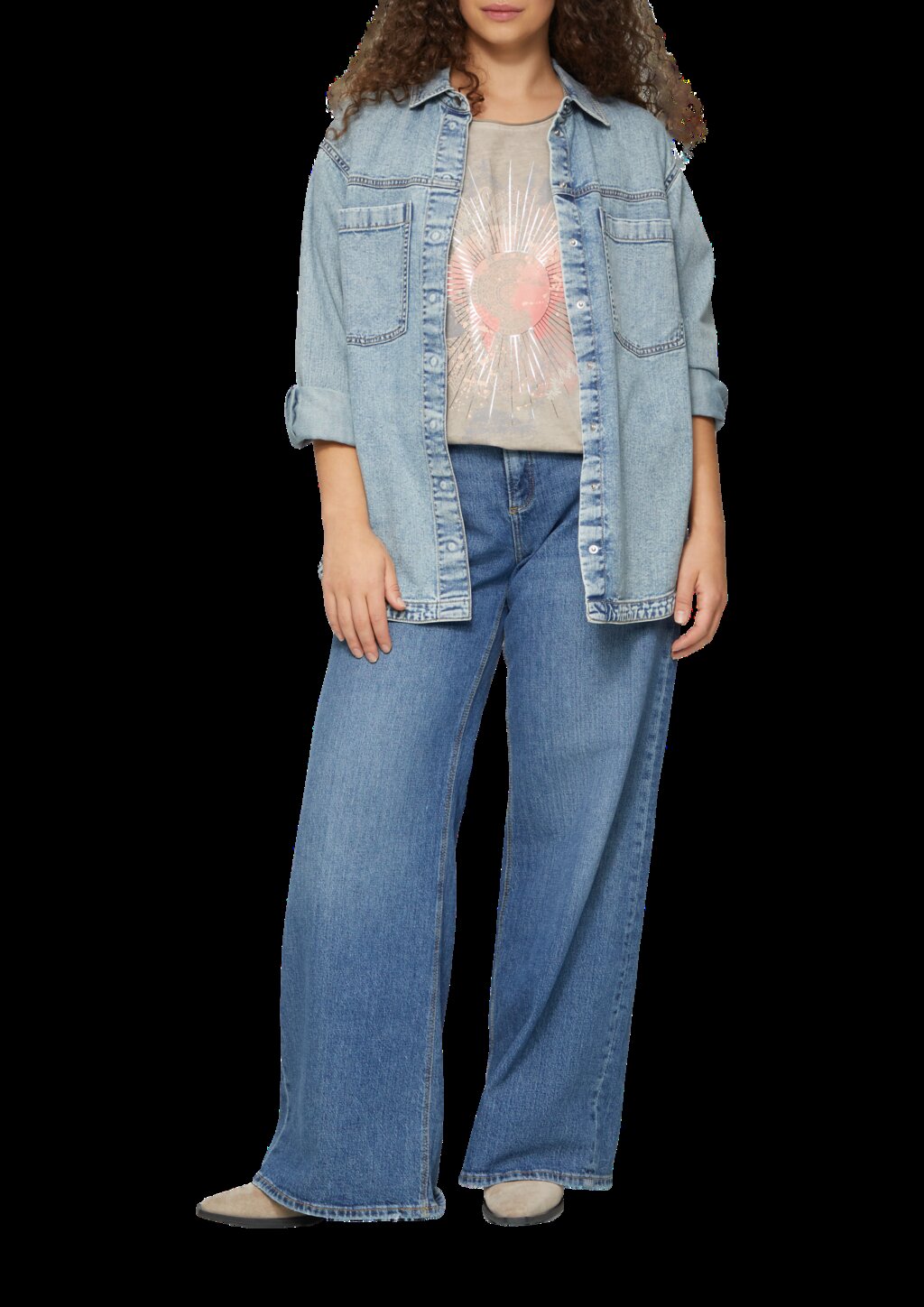 Oversize Shirt in gewaschener Optik mit Metallic-Frontprint