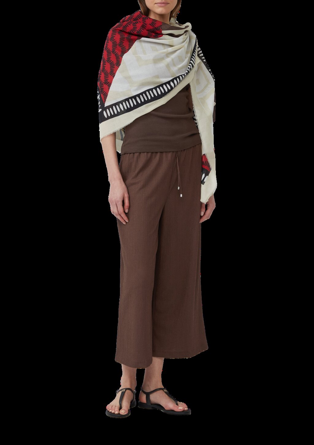 Tuch mit All-over-Print und Fransen