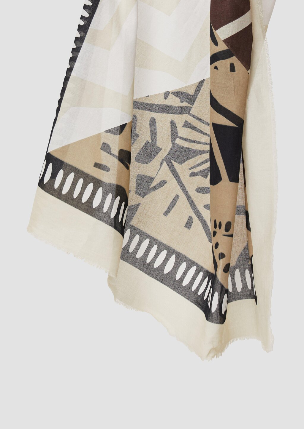 Tuch mit All-over-Print und Fransen