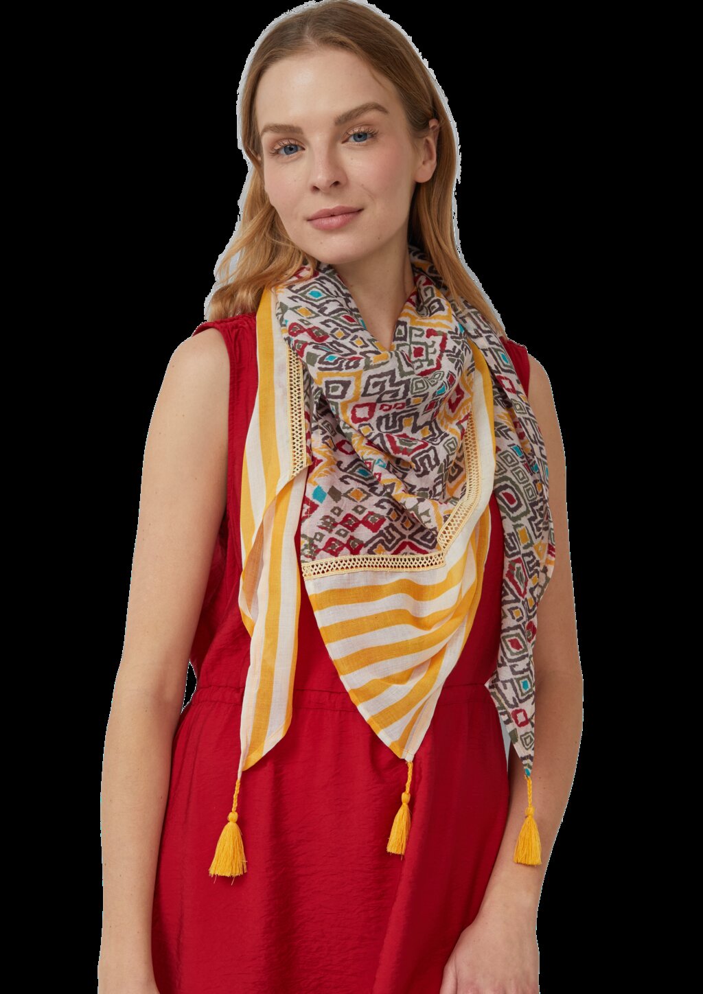 Dreieckstuch mit All-over-Print und Quasten