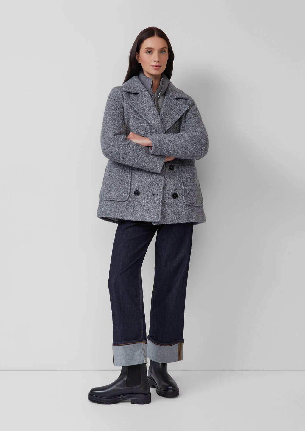 Bouclé-Jacke mit herausnehmbarem Steppeinsatz