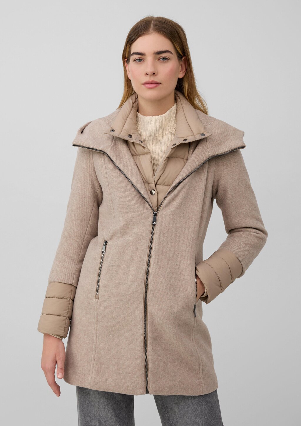 Slim-Fit-Mantel aus Webware mit herausnehmbarem Steppeinsatz