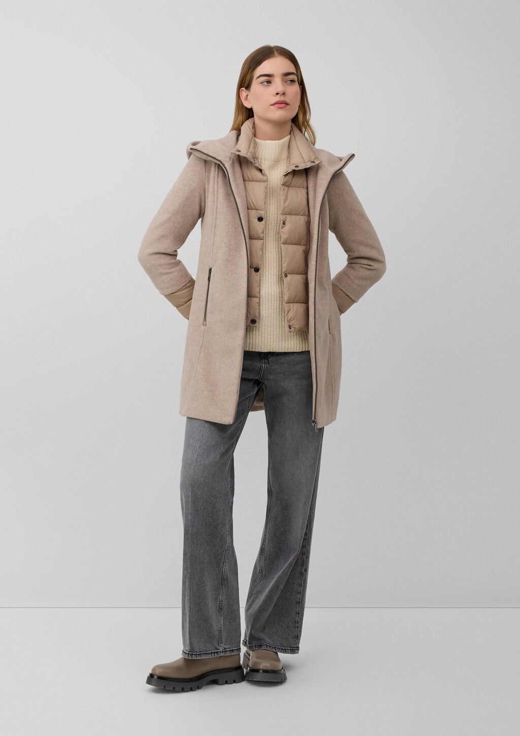 Slim-Fit-Mantel aus Webware mit herausnehmbarem Steppeinsatz