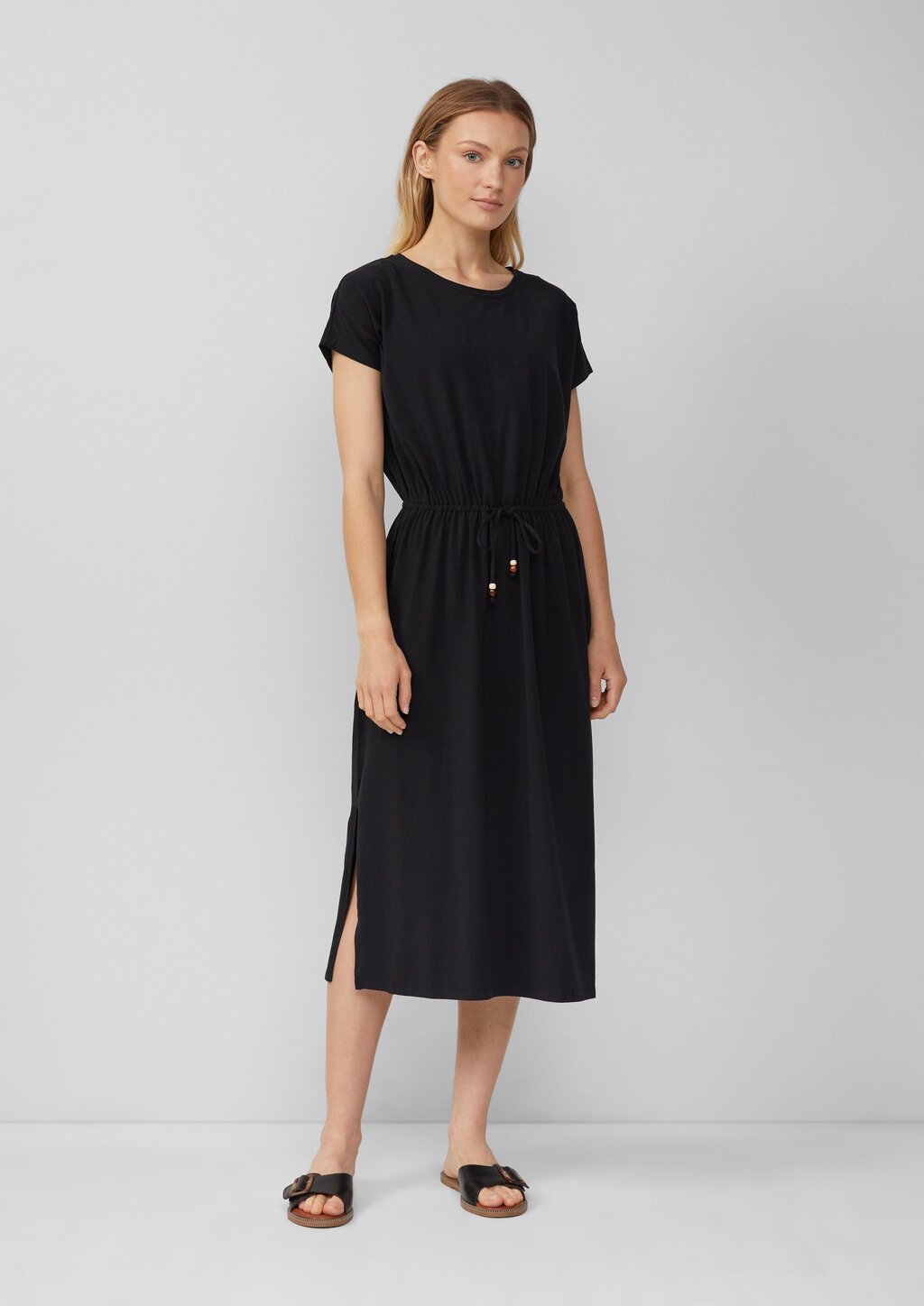 Midikleid aus Baumwollstretch mit Taillenzug