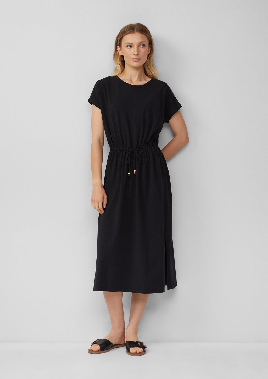 Midikleid aus Baumwollstretch mit Taillenzug