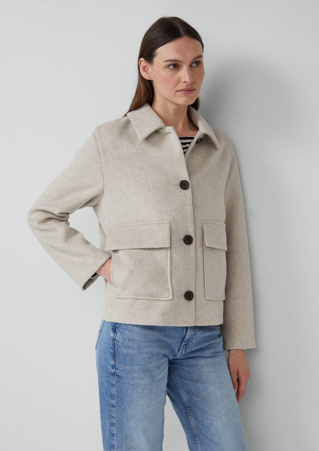 Jacke aus Wollmix im Relaxed Fit mit aufgesetzten Taschen