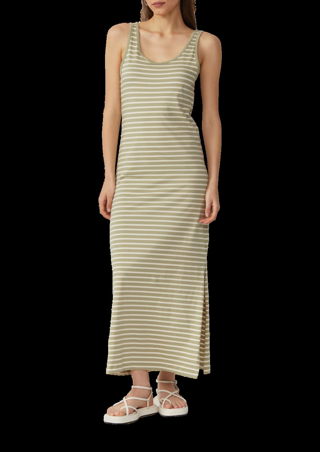 Langes Jerseykleid mit Streifen