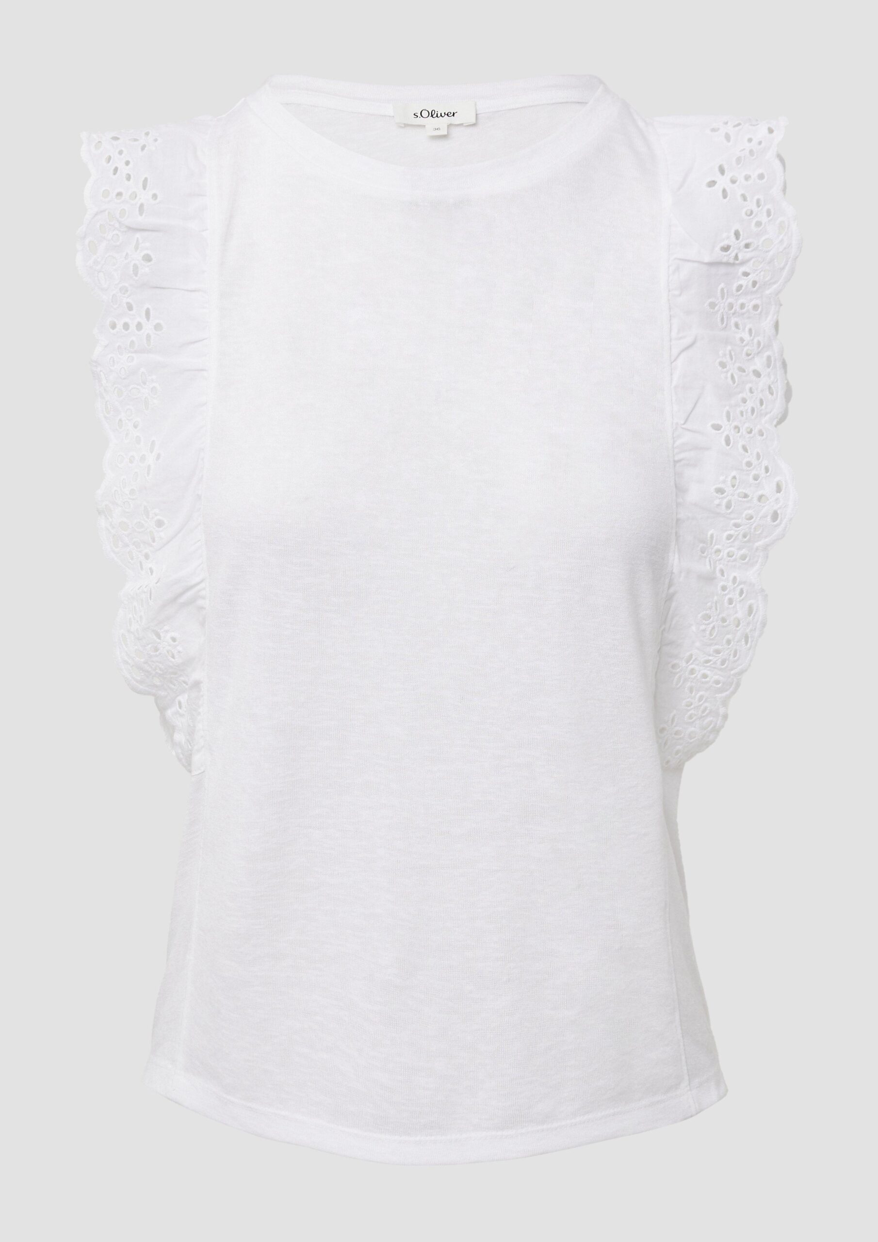 Jersey-Top aus Flammgarn mit Lochstickerei