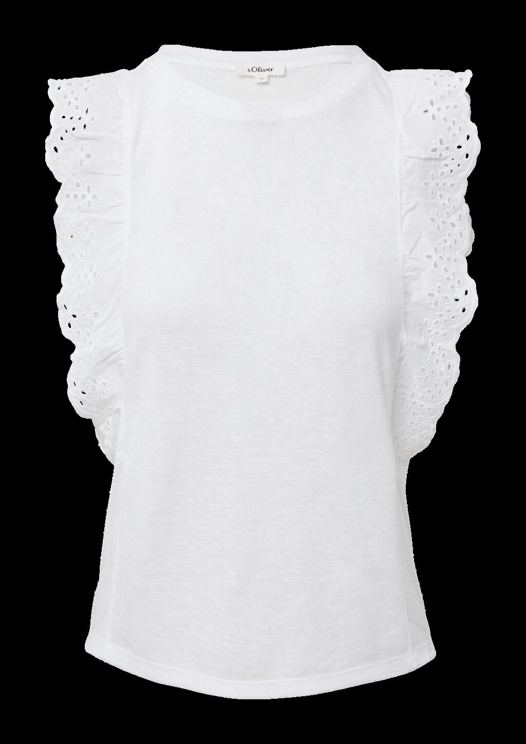 Jersey-Top aus Flammgarn mit Lochstickerei