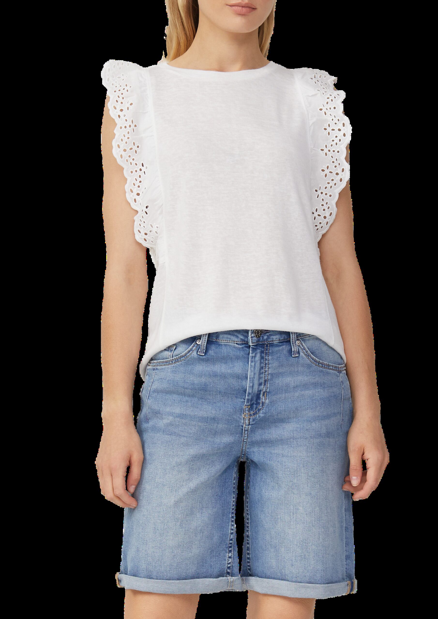 Jersey-Top aus Flammgarn mit Lochstickerei