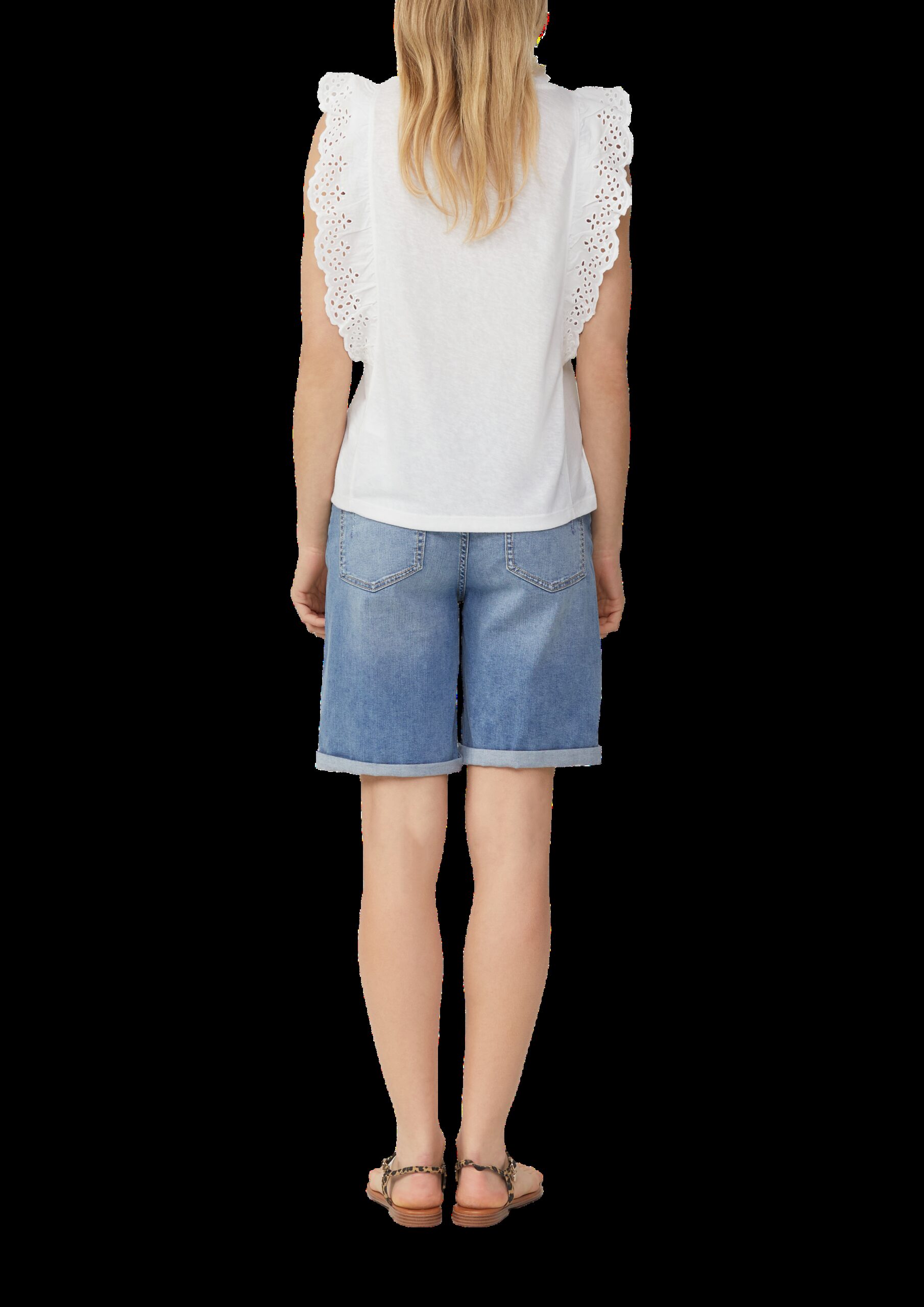 Jersey-Top aus Flammgarn mit Lochstickerei