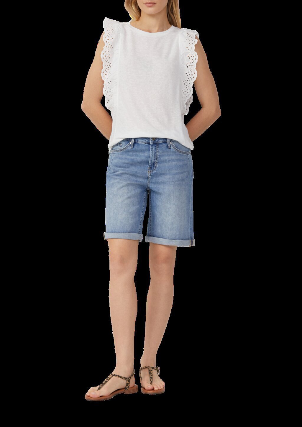 Jersey-Top aus Flammgarn mit Lochstickerei