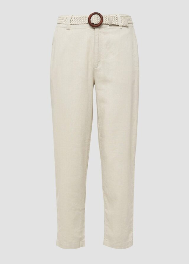 Cropped Chino aus Leinenmix mit geflochtenem Gürtel