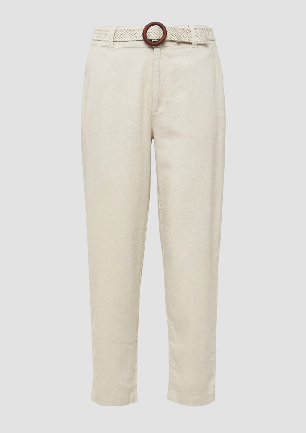 Cropped Chino aus Leinenmix mit geflochtenem Gürtel