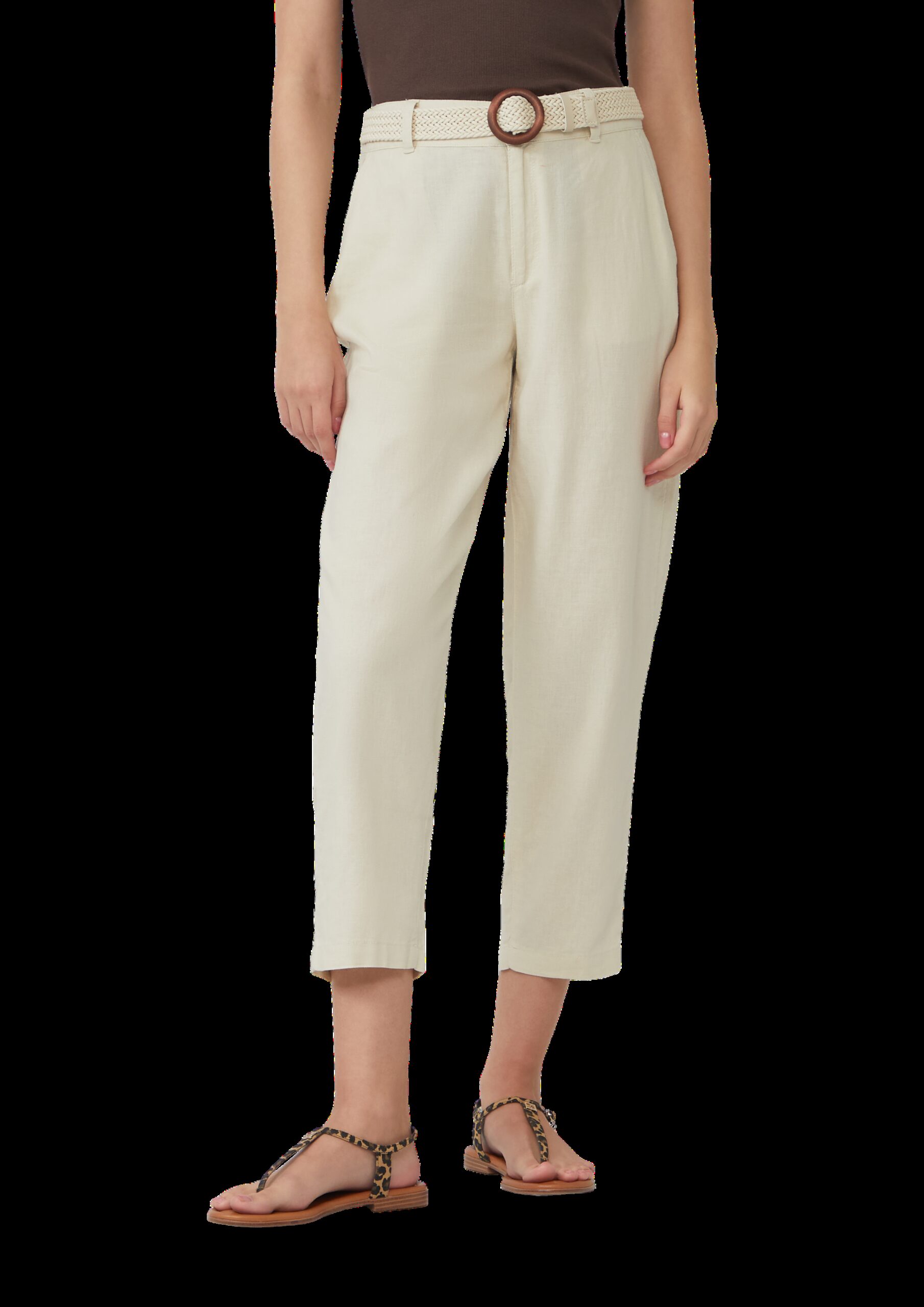Cropped Chino aus Leinenmix mit geflochtenem Gürtel