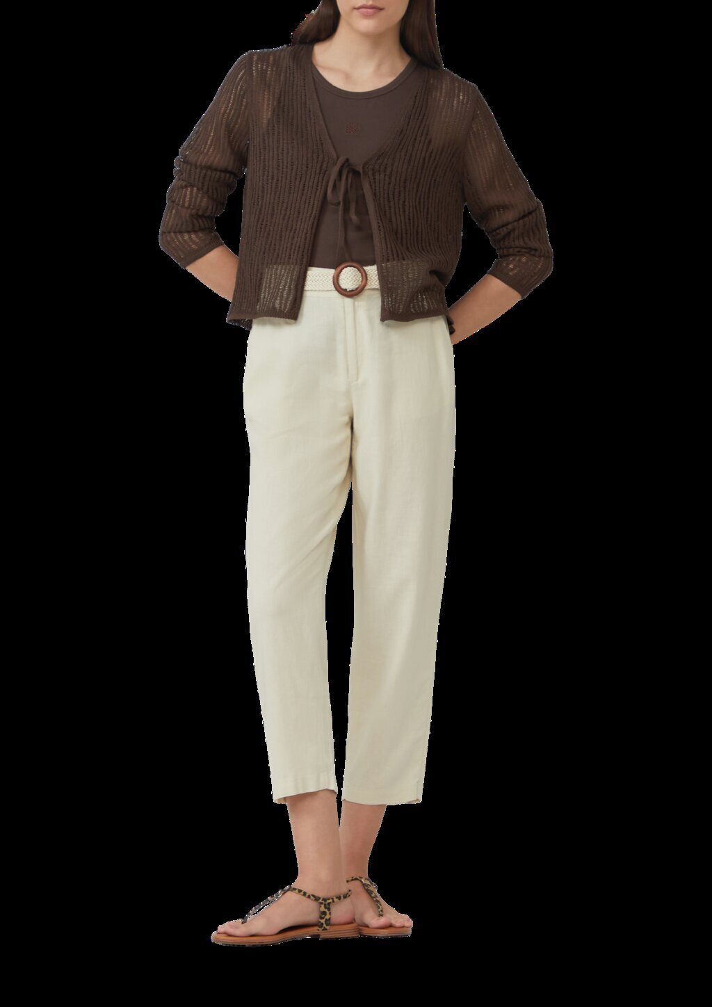 Cropped Chino aus Leinenmix mit geflochtenem Gürtel