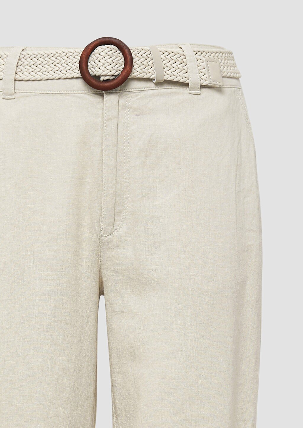 Cropped Chino aus Leinenmix mit geflochtenem Gürtel