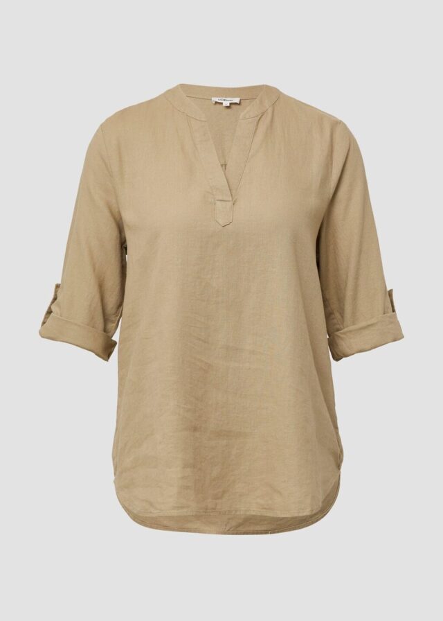 Leinenmix-Bluse mit Turn-up