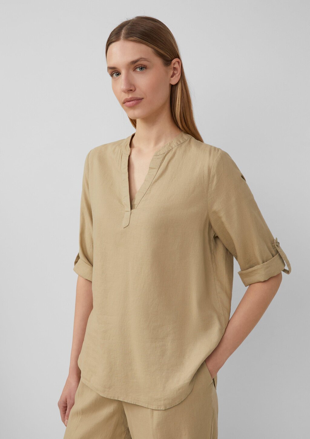 Leinenmix-Bluse mit Turn-up