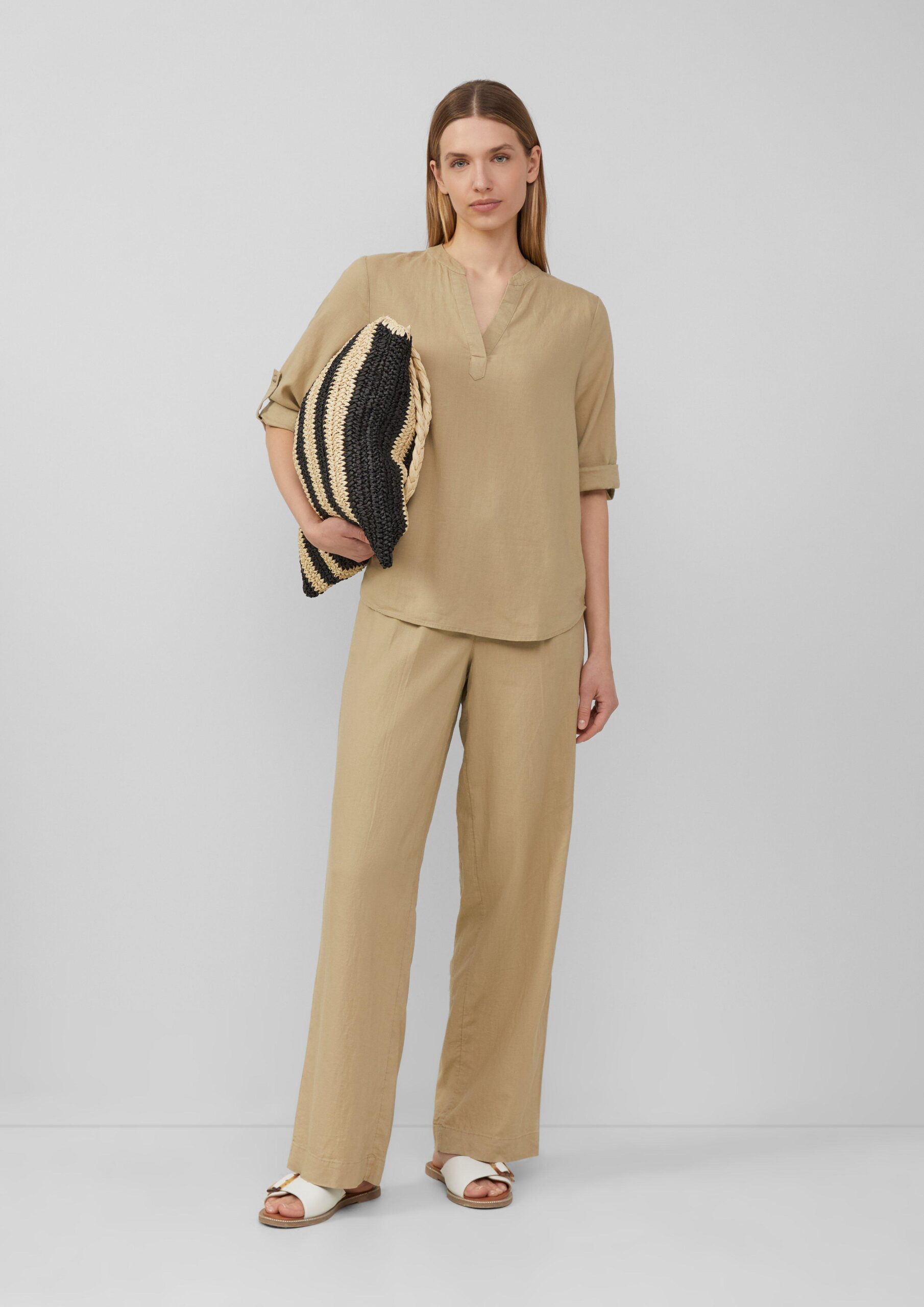 Leinenmix-Bluse mit Turn-up