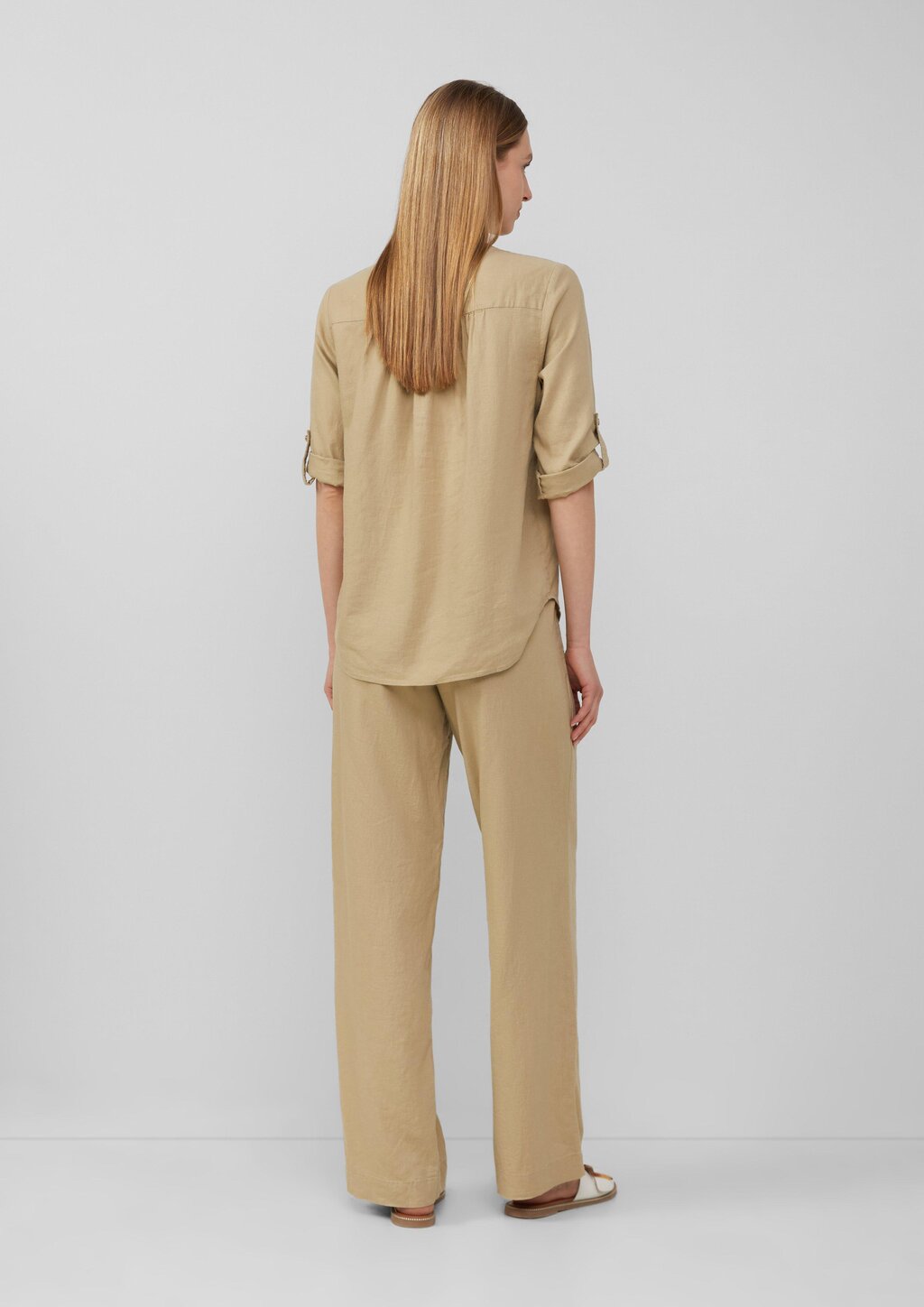 Leinenmix-Bluse mit Turn-up