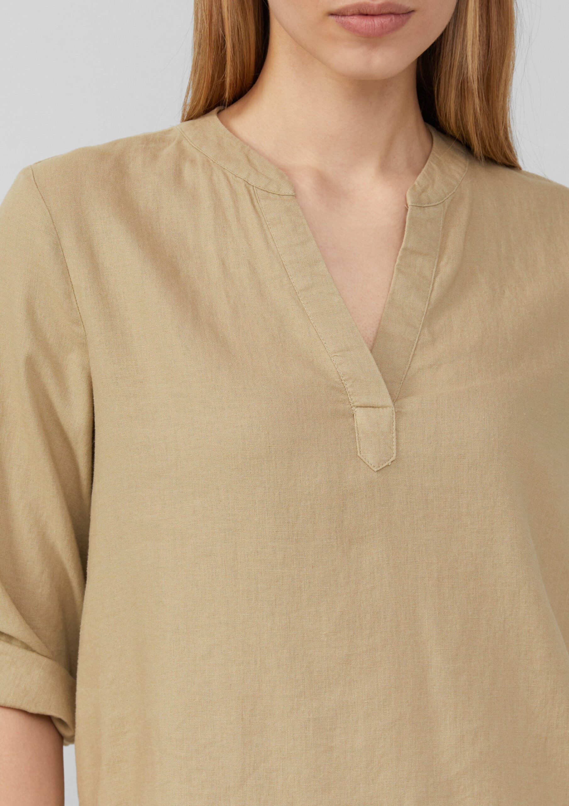 Leinenmix-Bluse mit Turn-up
