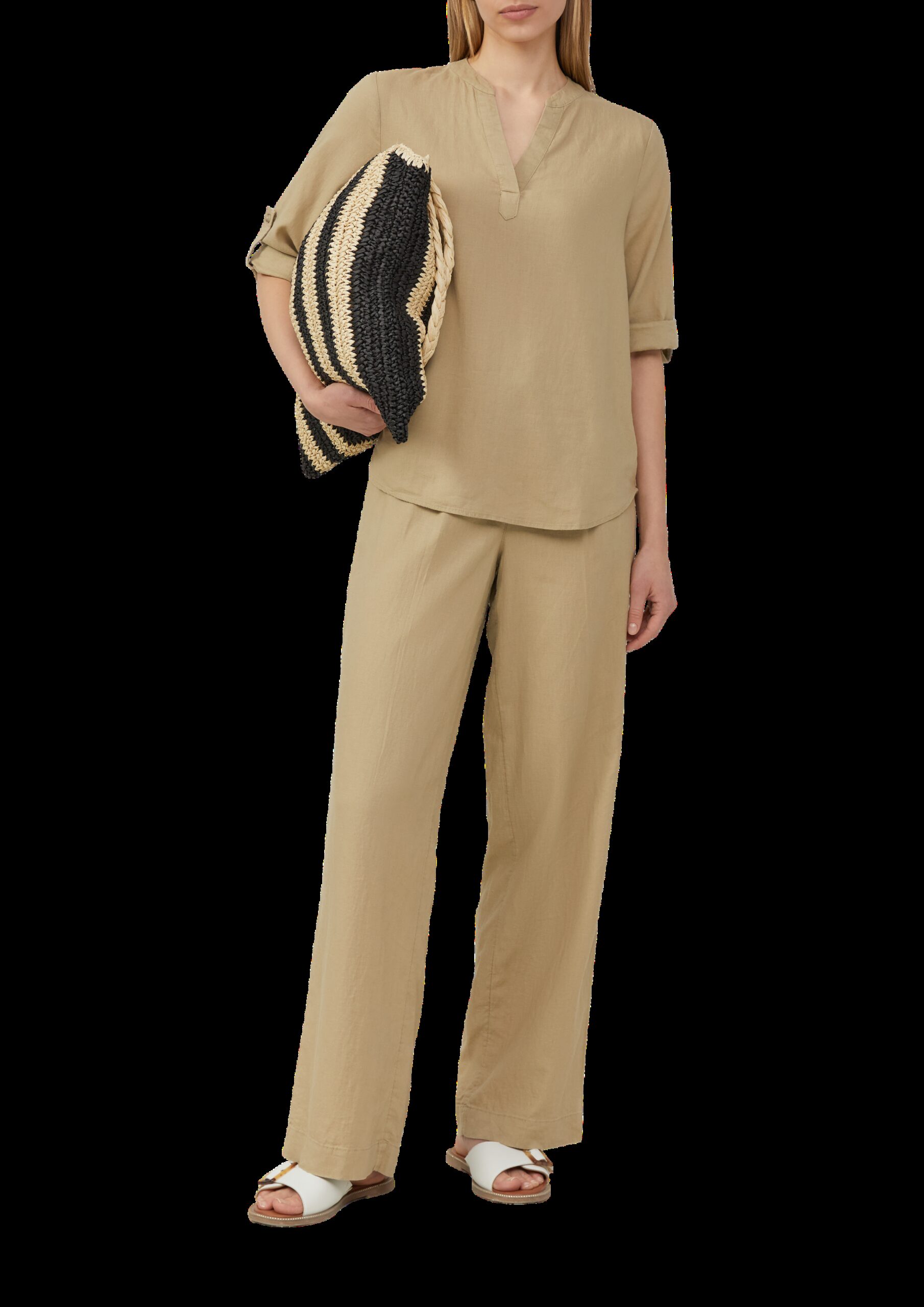 Leinenmix-Bluse mit Turn-up