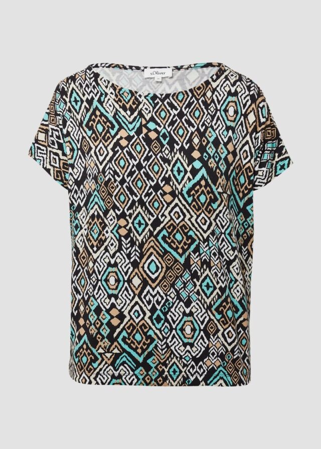 Fließendes T-Shirt aus Viskosemix mit All-over-Muster