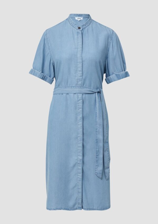 Kleid aus Lyocell mit Stehkragen und Gürtel