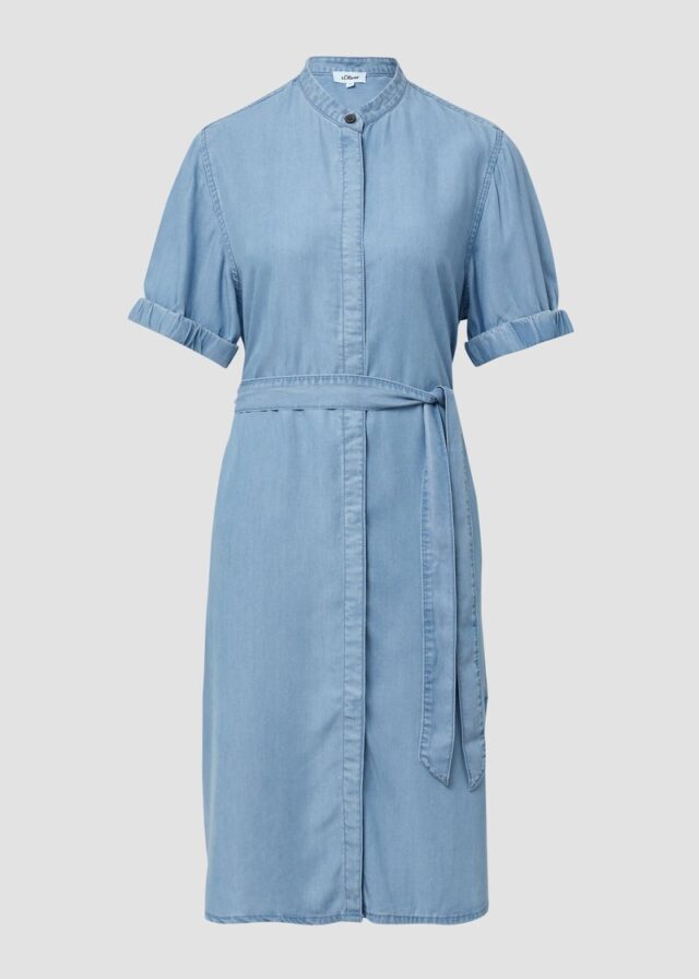 Kleid aus Lyocell mit Stehkragen und Gürtel