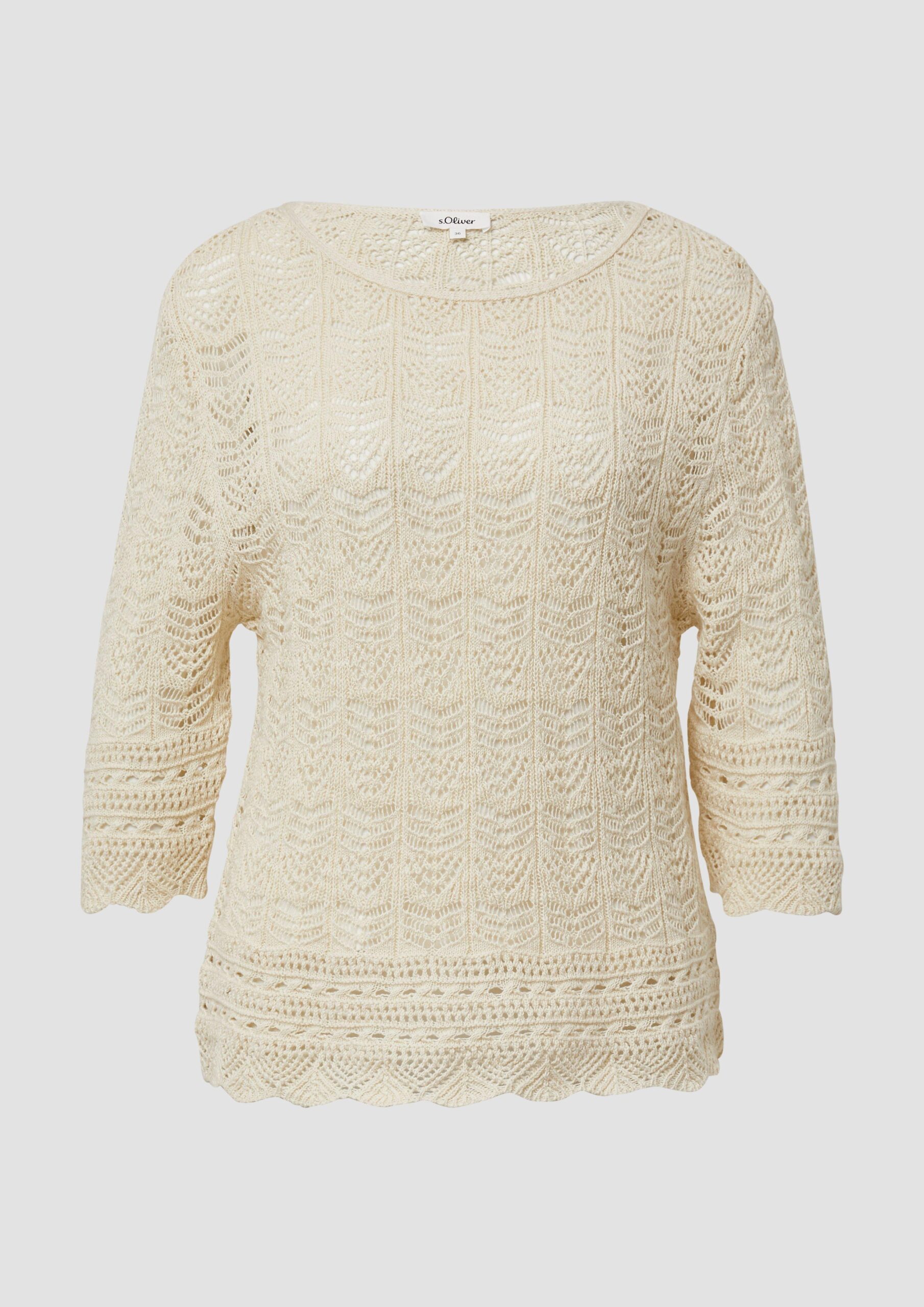 Ajour-Strickpullover mit 3/4-Ärmeln