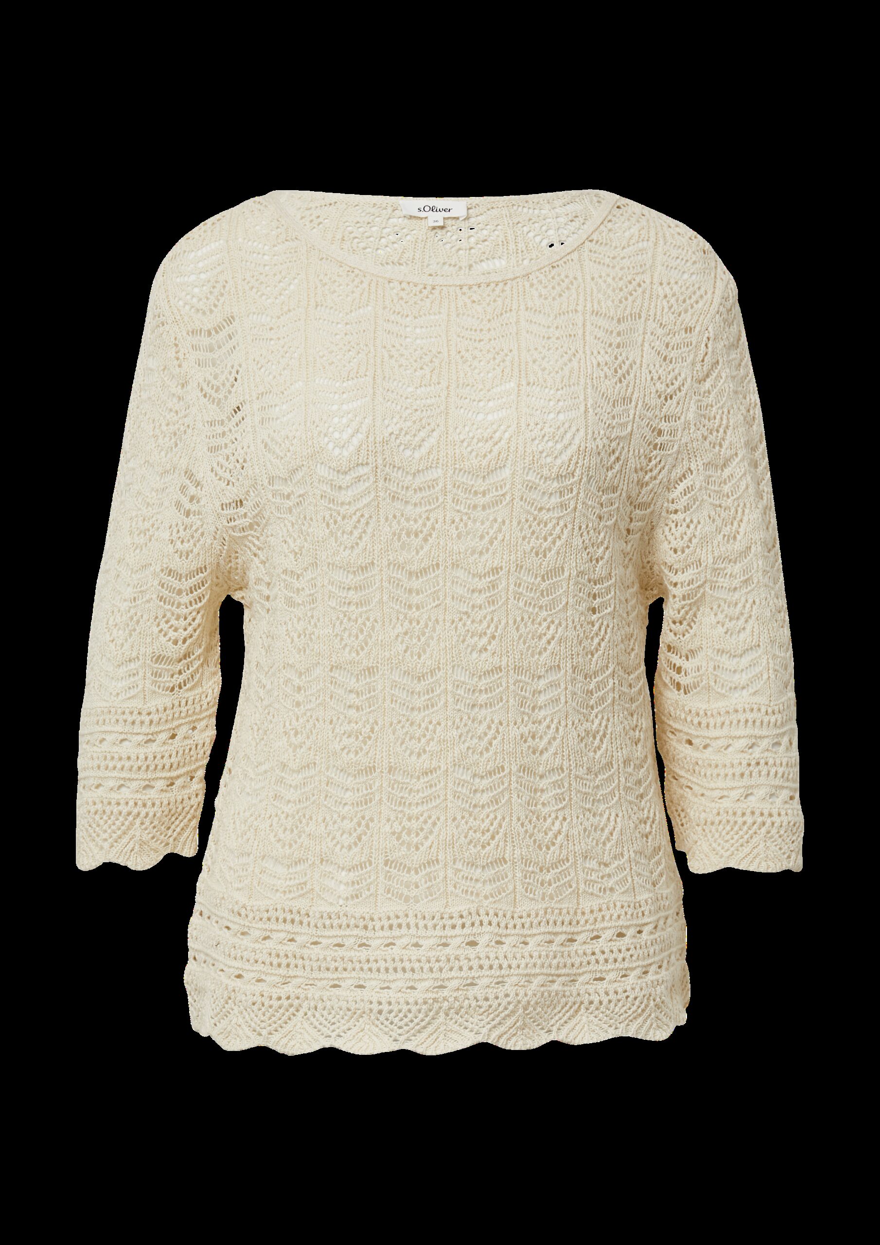 Ajour-Strickpullover mit 3/4-Ärmeln