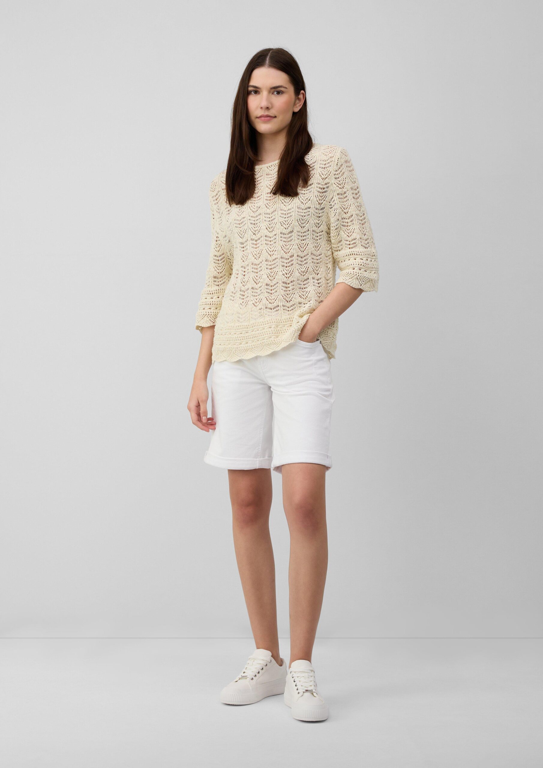 Ajour-Strickpullover mit 3/4-Ärmeln