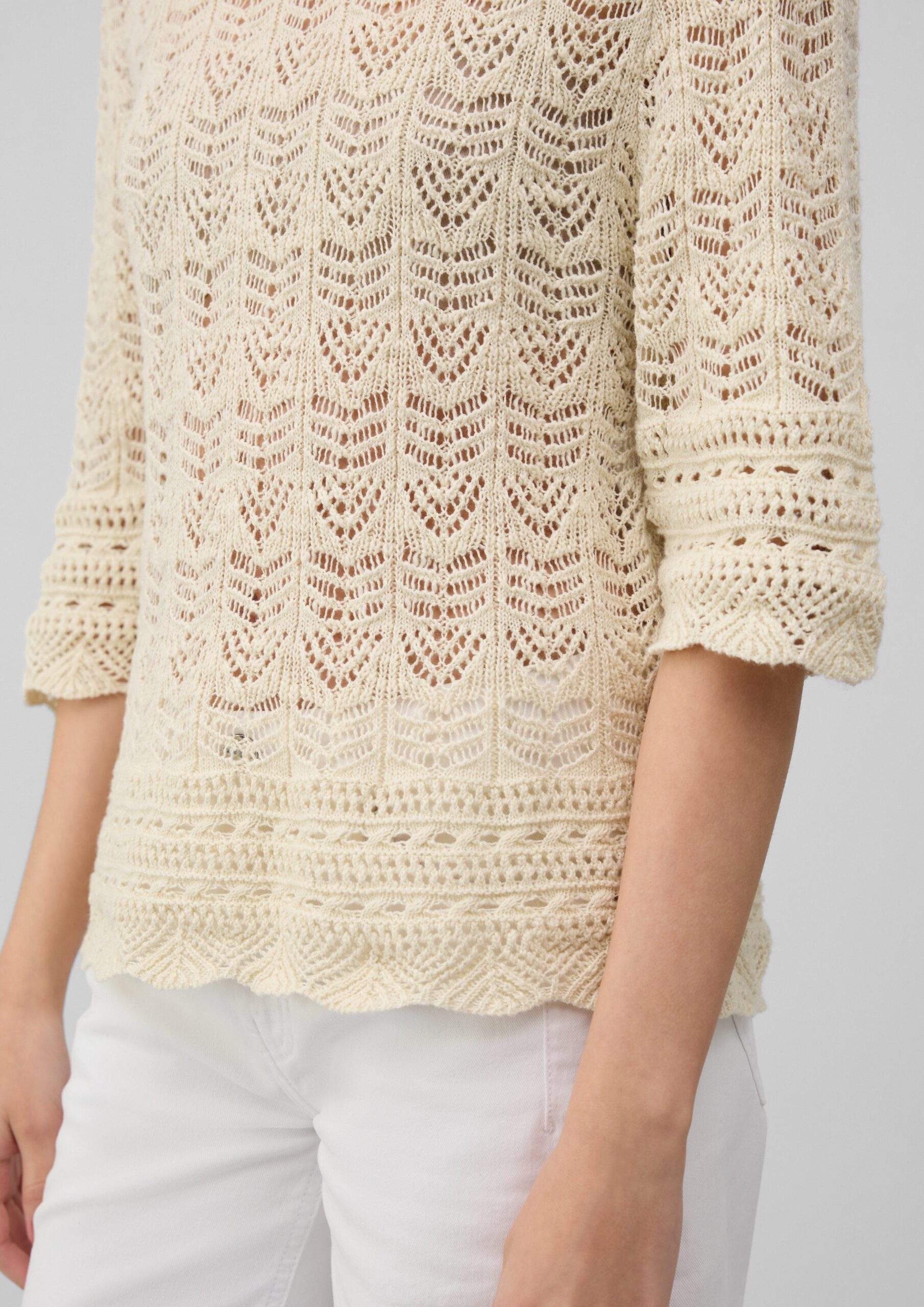 Ajour-Strickpullover mit 3/4-Ärmeln