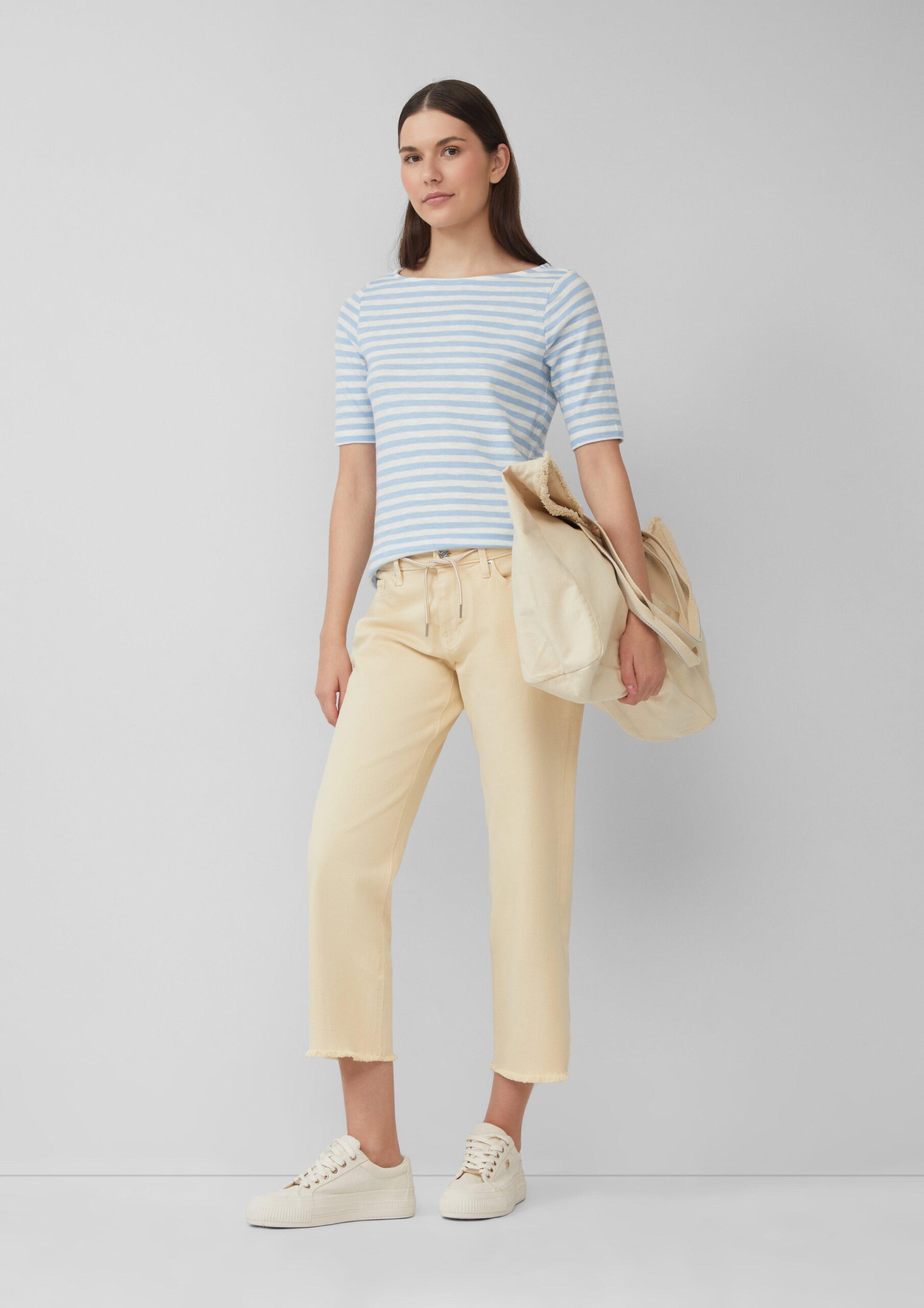 Gestreiftes T-Shirt im Slim Fit mit Flammgarnstruktur