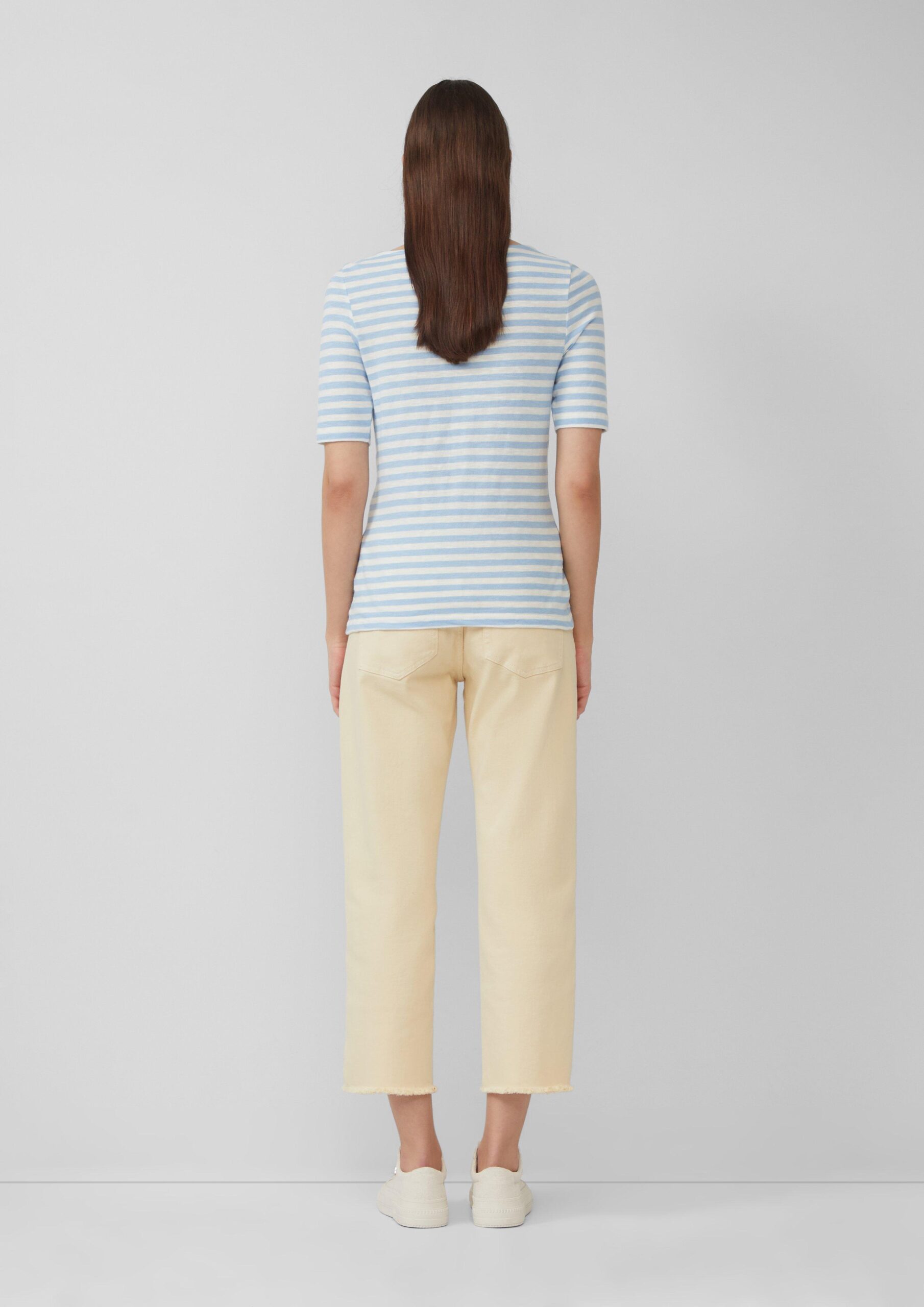 Gestreiftes T-Shirt im Slim Fit mit Flammgarnstruktur