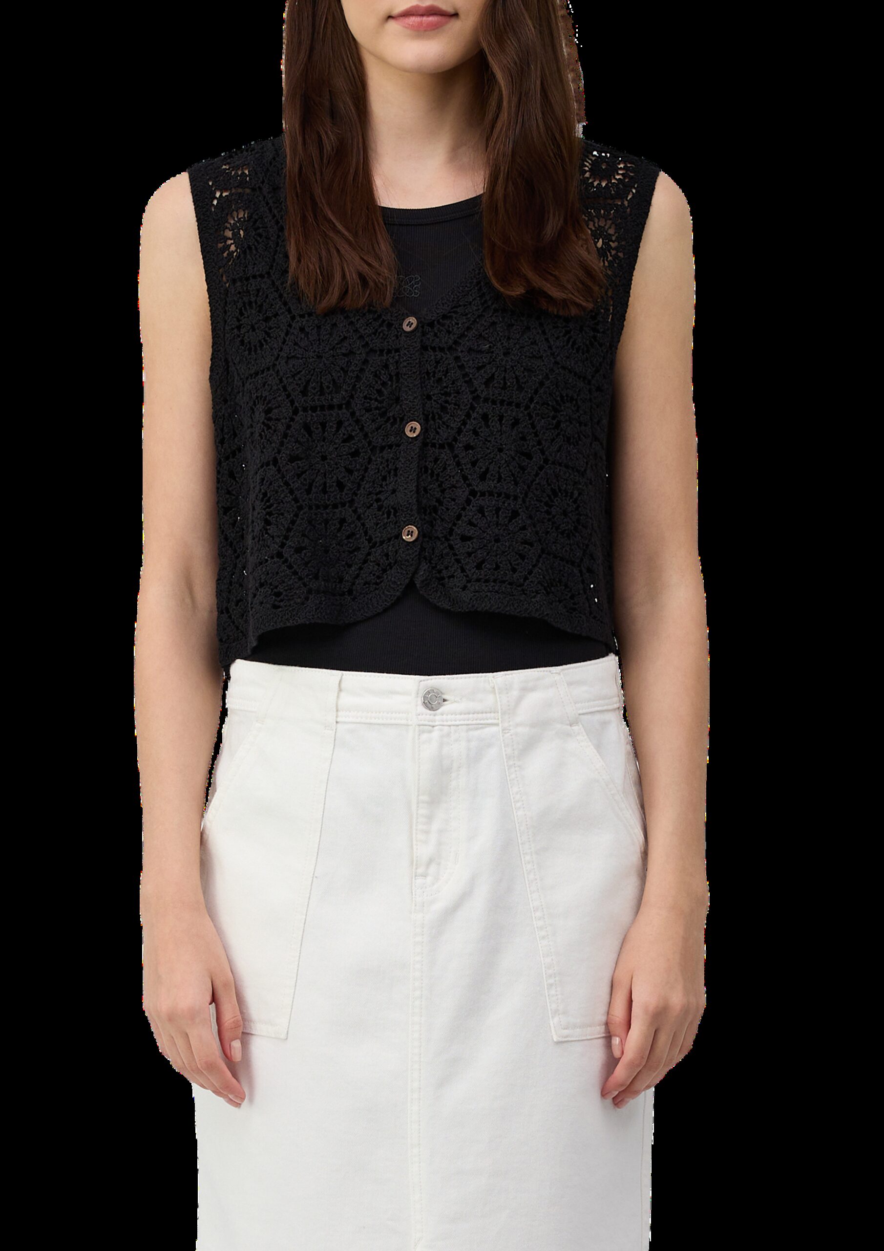 Verkürzte Weste aus Häkelspitze