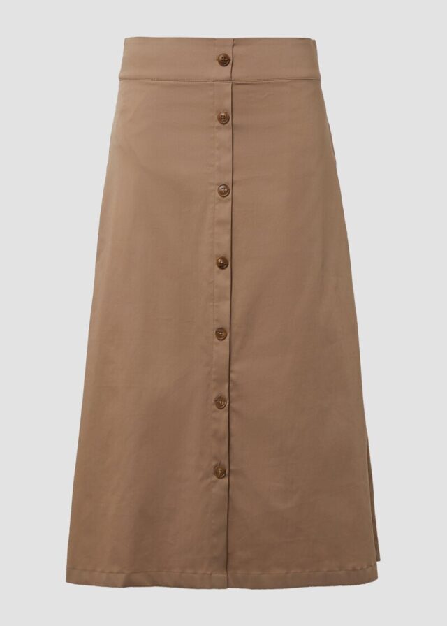 Ausgestellter Midirock aus Popeline mit dekorativer Knopfleiste