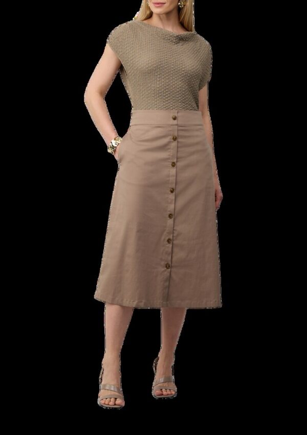 Ausgestellter Midirock aus Popeline mit dekorativer Knopfleiste