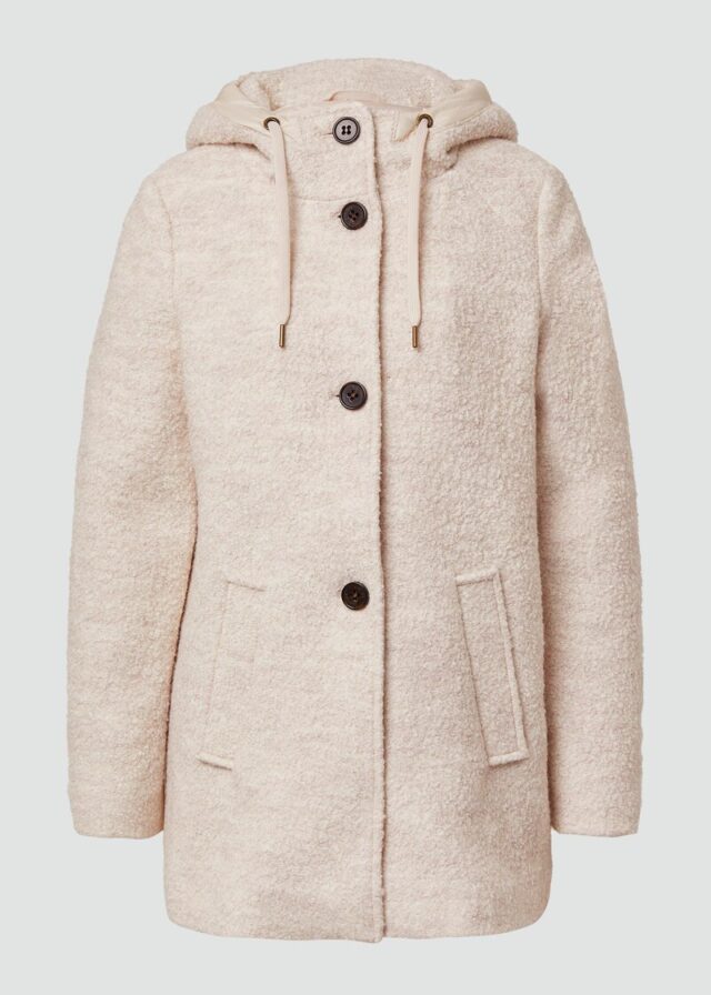 Bouclé-Jacke aus Wollmix mit Kapuze