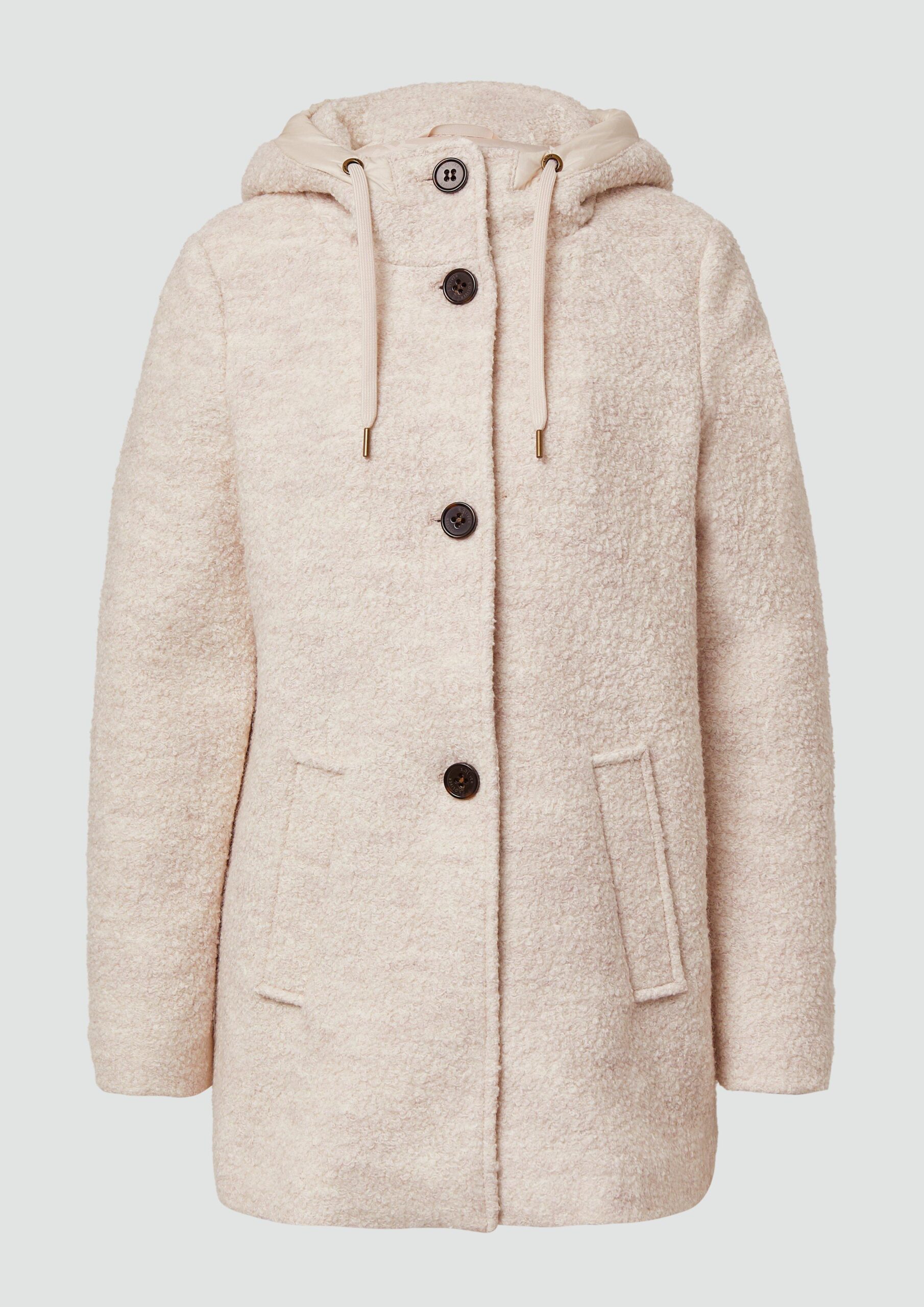 Bouclé-Jacke aus Wollmix mit Kapuze