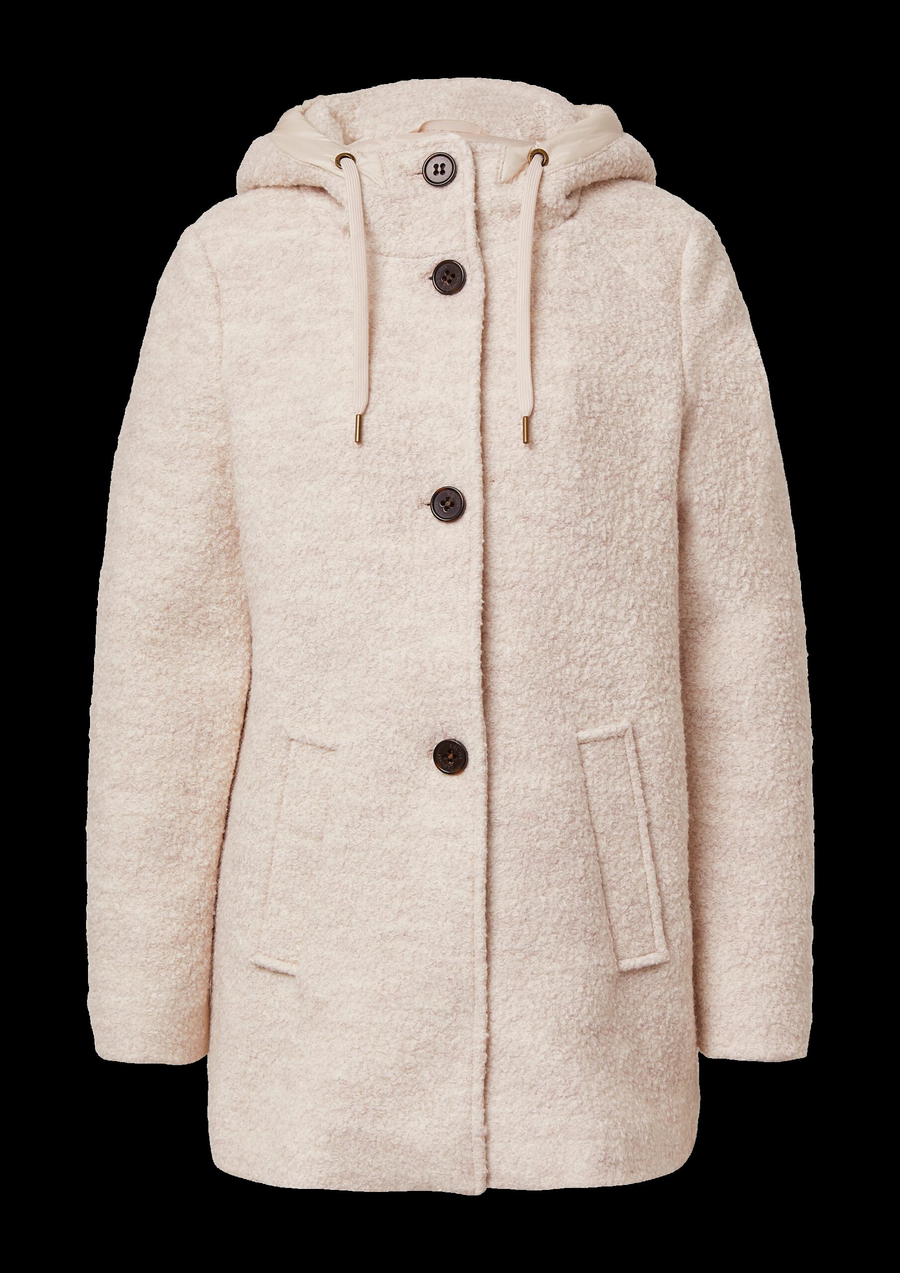 Bouclé-Jacke aus Wollmix mit Kapuze