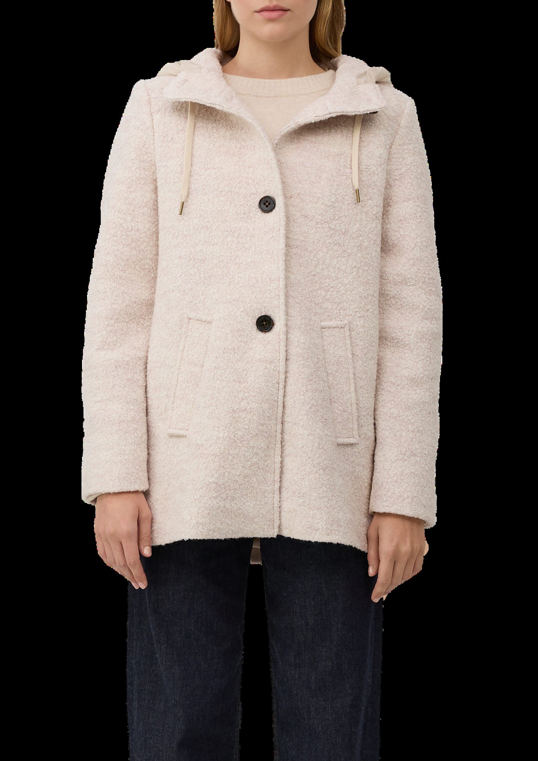 Bouclé-Jacke aus Wollmix mit Kapuze