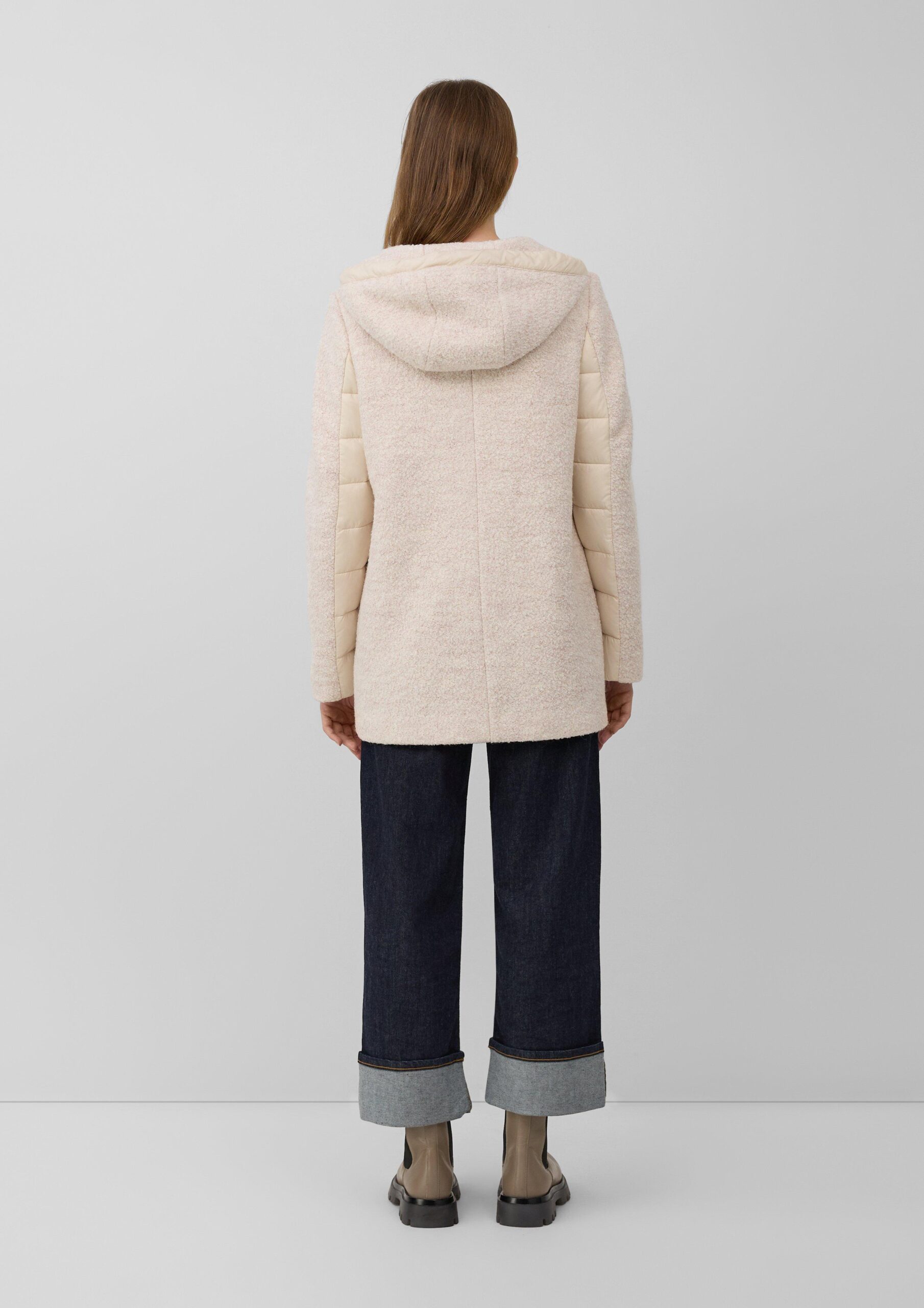 Bouclé-Jacke aus Wollmix mit Kapuze