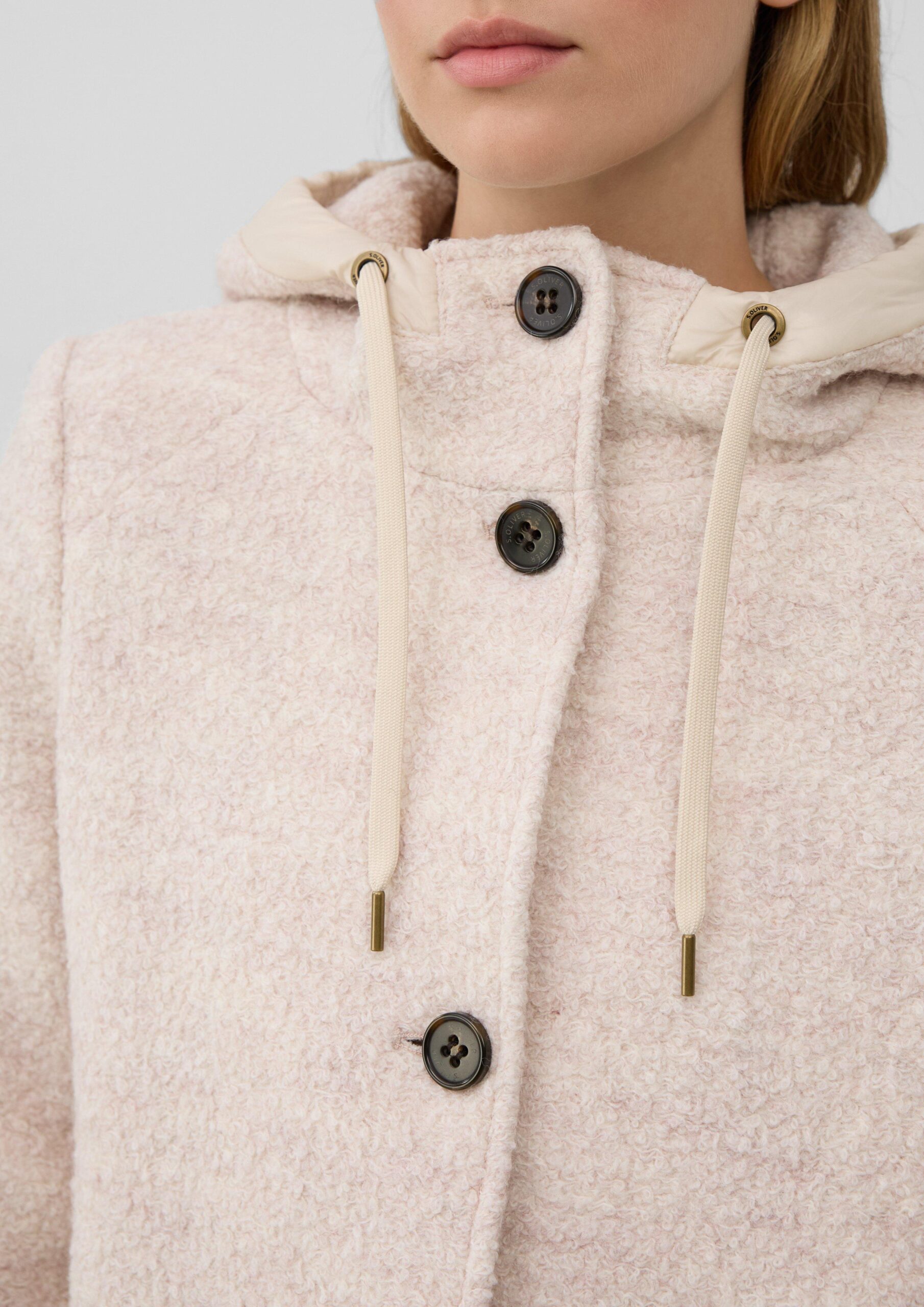 Bouclé-Jacke aus Wollmix mit Kapuze