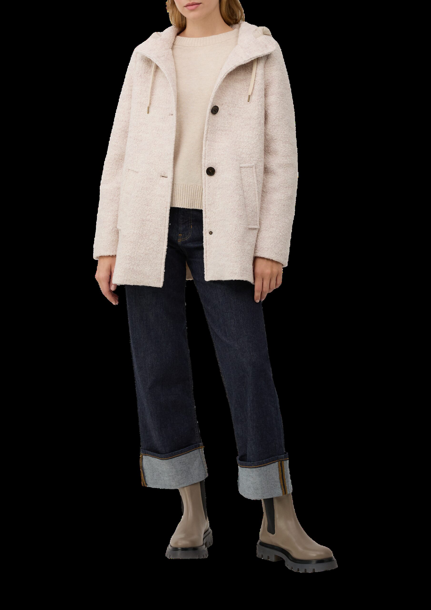 Bouclé-Jacke aus Wollmix mit Kapuze