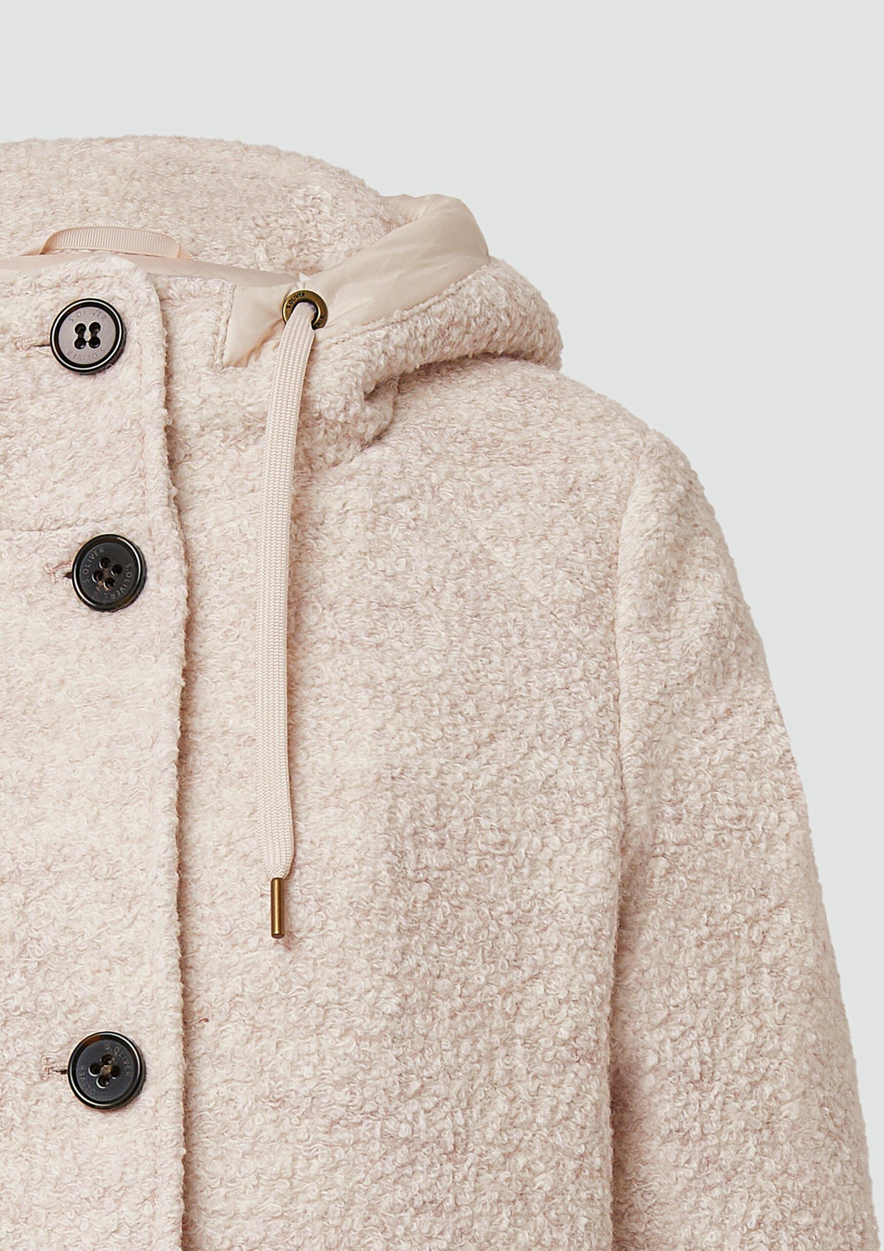 Bouclé-Jacke aus Wollmix mit Kapuze