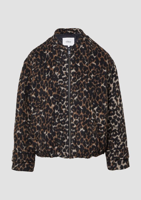 Wollmix-Blouson mit gerafftem Saum und Leo-Print